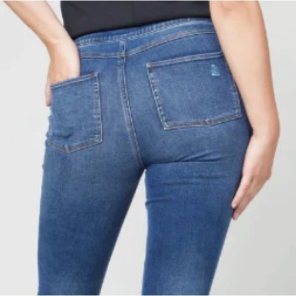 SPANX dark wash released raw hem skinny jeans jeggings Tummy smoother panel EUC - Picture 6 of 15